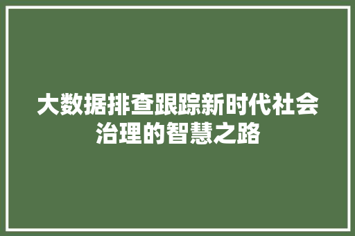 大数据排查跟踪新时代社会治理的智慧之路