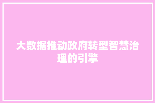 大数据推动政府转型智慧治理的引擎