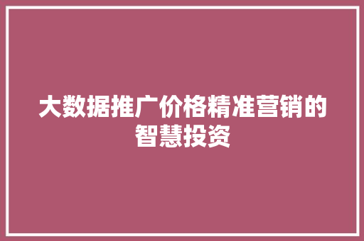 大数据推广价格精准营销的智慧投资