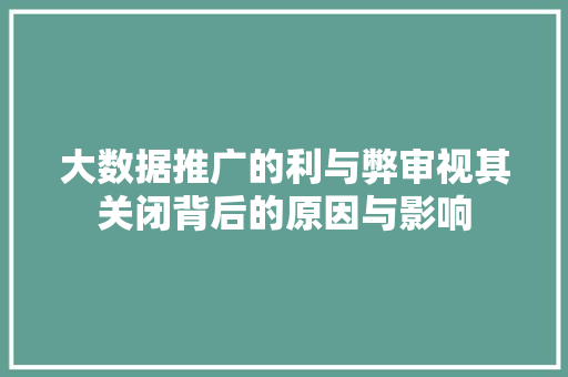 大数据推广的利与弊审视其关闭背后的原因与影响