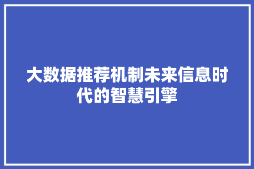 大数据推荐机制未来信息时代的智慧引擎