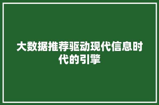 大数据推荐驱动现代信息时代的引擎