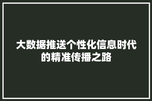 大数据推送个性化信息时代的精准传播之路 Web前端