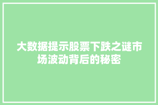 大数据提示股票下跌之谜市场波动背后的秘密