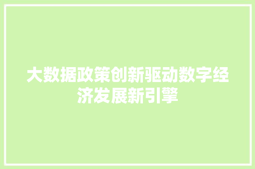 大数据政策创新驱动数字经济发展新引擎