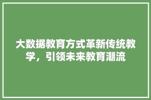 大数据教育方式革新传统教学，引领未来教育潮流