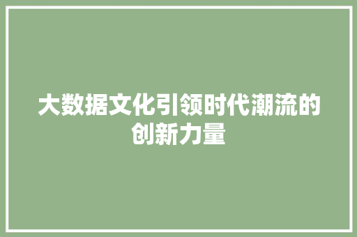 大数据文化引领时代潮流的创新力量