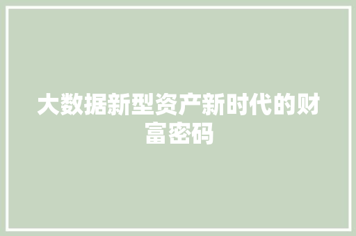大数据新型资产新时代的财富密码 WordPress教程