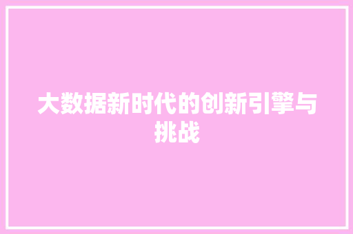 大数据新时代的创新引擎与挑战