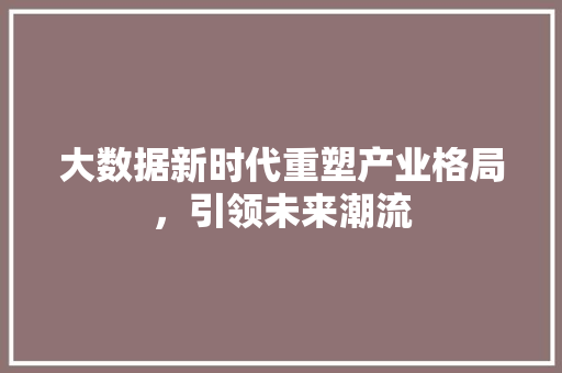 大数据新时代重塑产业格局，引领未来潮流