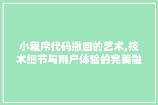 小程序代码撤回的艺术,技术细节与用户体验的完美融合