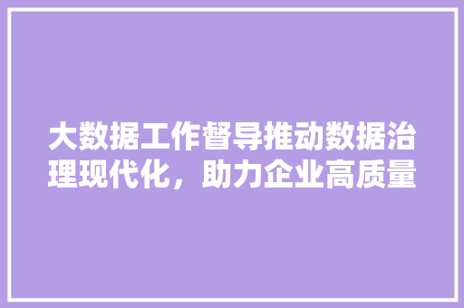大数据工作督导推动数据治理现代化，助力企业高质量发展