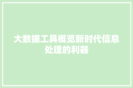 大数据工具概览新时代信息处理的利器