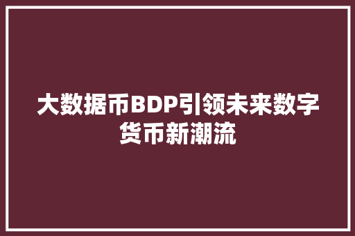 大数据币BDP引领未来数字货币新潮流