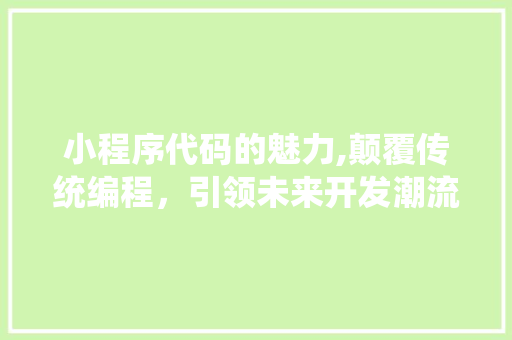 小程序代码的魅力,颠覆传统编程，引领未来开发潮流