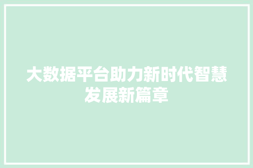 大数据平台助力新时代智慧发展新篇章