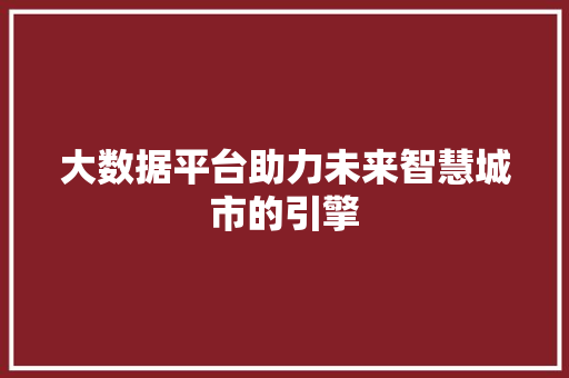 大数据平台助力未来智慧城市的引擎