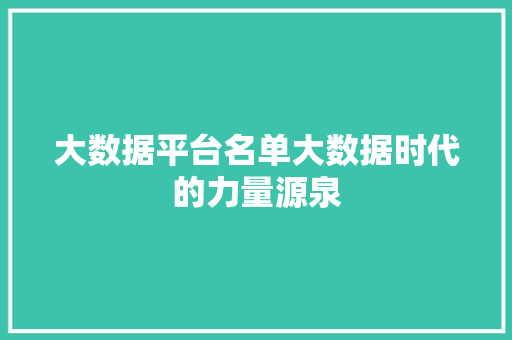大数据平台名单大数据时代的力量源泉
