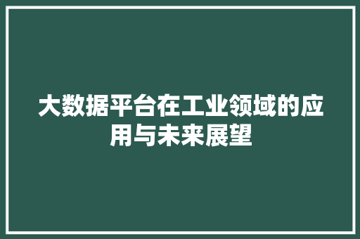 大数据平台在工业领域的应用与未来展望