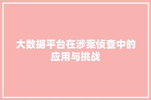 大数据平台在涉案侦查中的应用与挑战