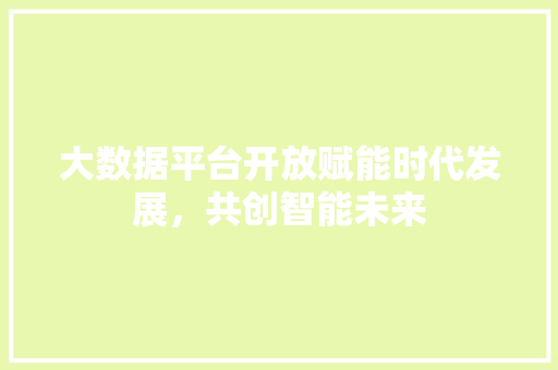 大数据平台开放赋能时代发展，共创智能未来