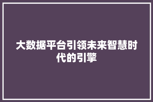 大数据平台引领未来智慧时代的引擎
