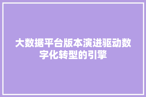大数据平台版本演进驱动数字化转型的引擎