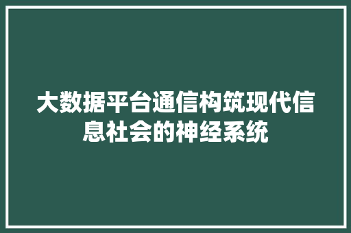 大数据平台通信构筑现代信息社会的神经系统