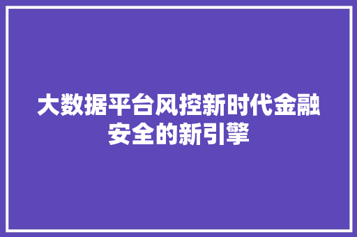 大数据平台风控新时代金融安全的新引擎