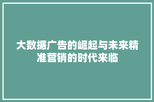 大数据广告的崛起与未来精准营销的时代来临