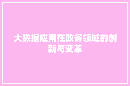 大数据应用在政务领域的创新与变革