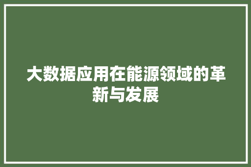 大数据应用在能源领域的革新与发展