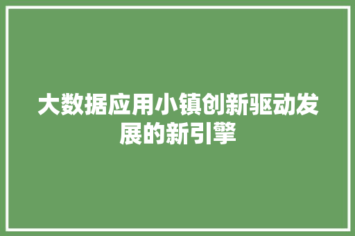 大数据应用小镇创新驱动发展的新引擎