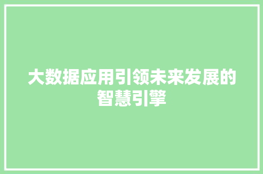 大数据应用引领未来发展的智慧引擎