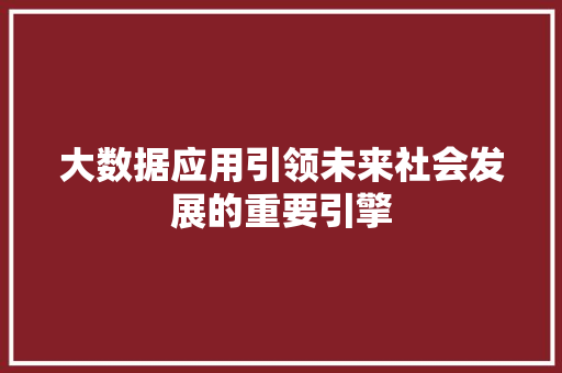 大数据应用引领未来社会发展的重要引擎