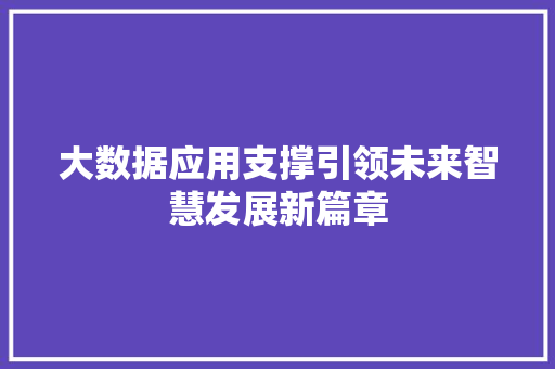大数据应用支撑引领未来智慧发展新篇章