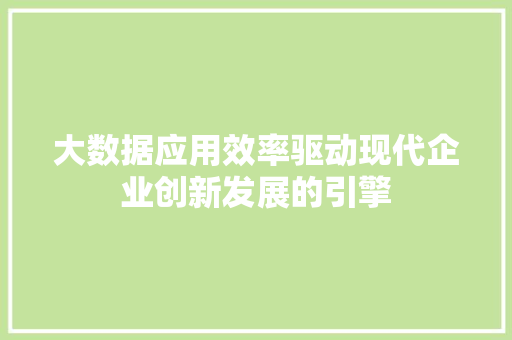 大数据应用效率驱动现代企业创新发展的引擎
