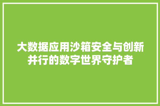大数据应用沙箱安全与创新并行的数字世界守护者