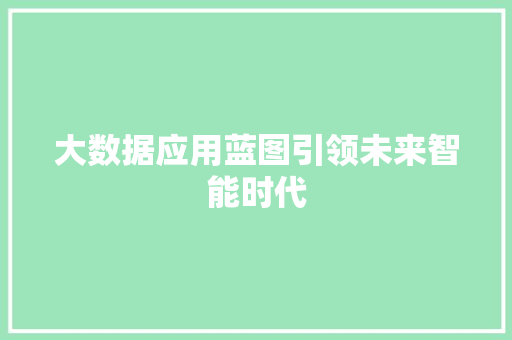 大数据应用蓝图引领未来智能时代