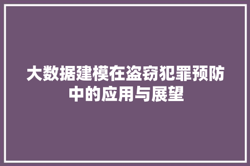大数据建模在盗窃犯罪预防中的应用与展望