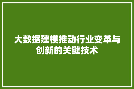 大数据建模推动行业变革与创新的关键技术