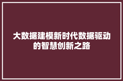 大数据建模新时代数据驱动的智慧创新之路