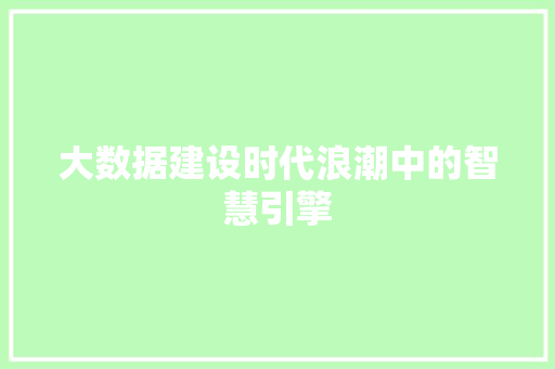 大数据建设时代浪潮中的智慧引擎