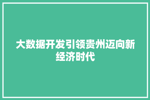 大数据开发引领贵州迈向新经济时代