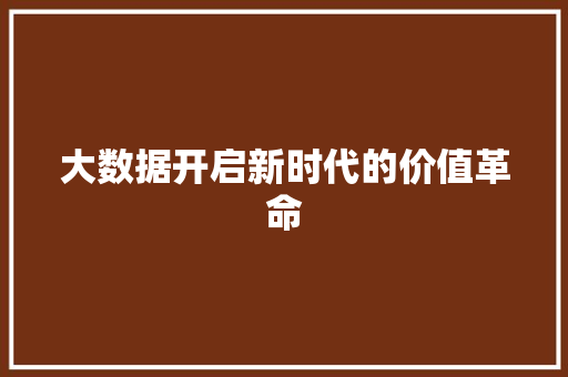 大数据开启新时代的价值革命