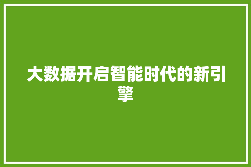大数据开启智能时代的新引擎