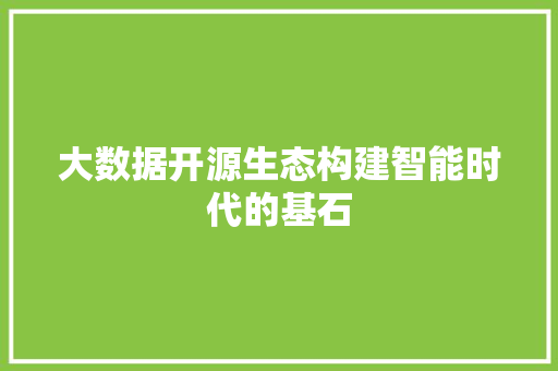 大数据开源生态构建智能时代的基石