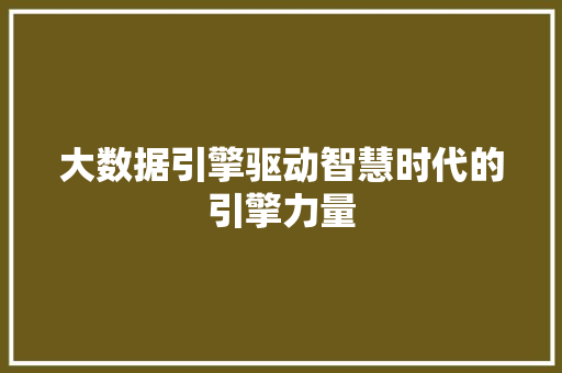 大数据引擎驱动智慧时代的引擎力量