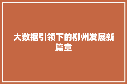 大数据引领下的柳州发展新篇章