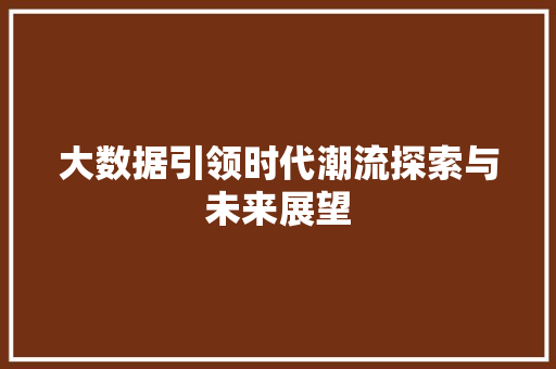 大数据引领时代潮流探索与未来展望